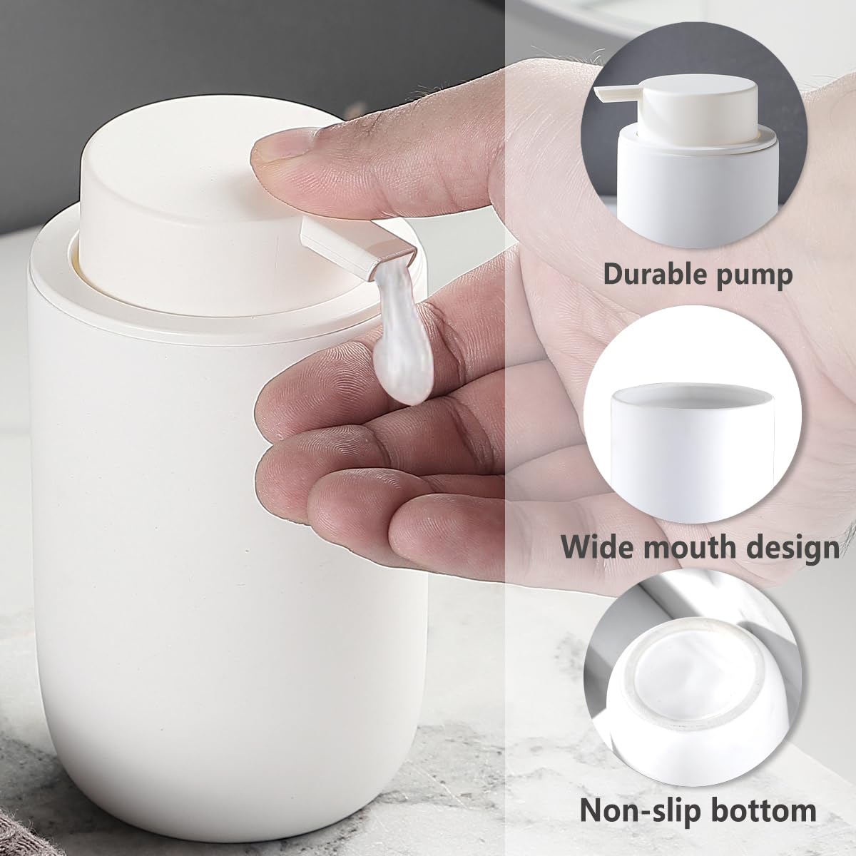 White Soap Dispenser Set- Modern Ceramic Hand Soap Dispenser for Bathroom Refillable Liquid Hand Soap Dispenser with Soap Pump for Liquid Soap for Farmhouse Kitchen Bathroom Decor 2 Pack