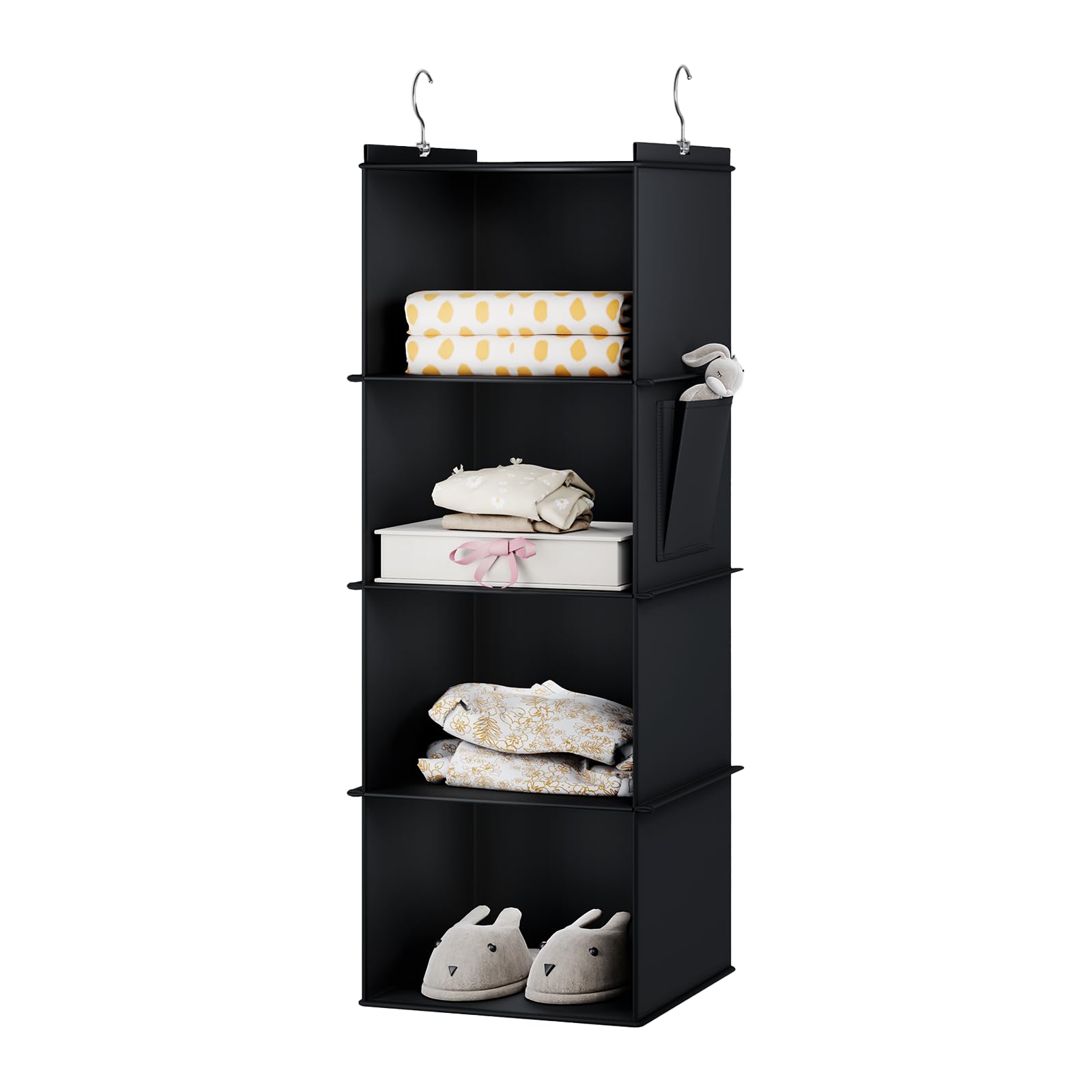 Youdenova Hanging Closet Organizer, 4-Shelf Closet Hanging Storage Shelves, Black