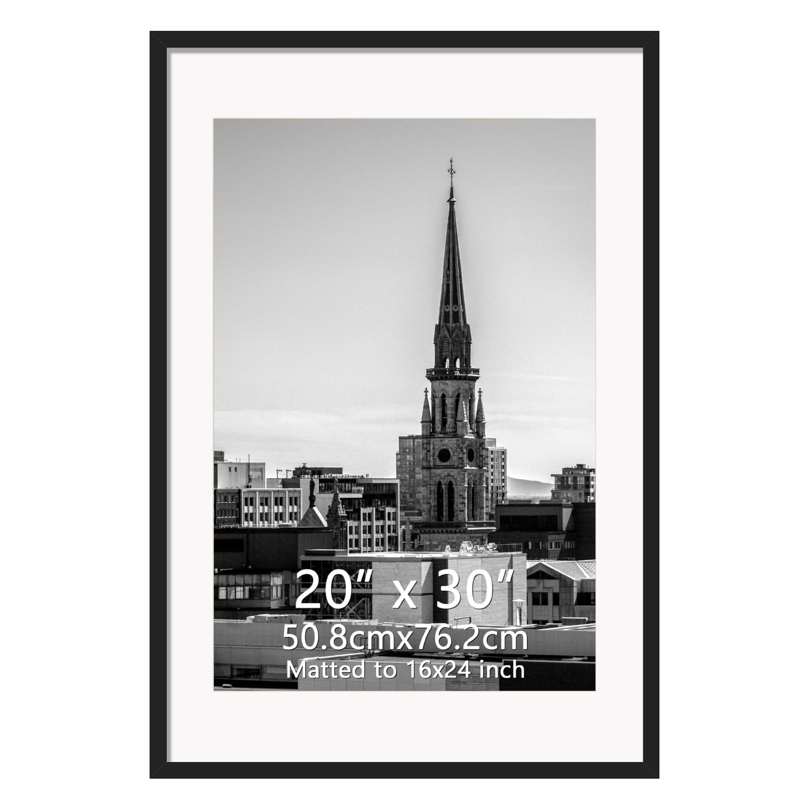 Hoikwo 20x30 Black Plastic Frame with Plastic Cover, Display Pictures 16x24 with Mat or 20x30 Without Mat, 1 Pack 20 by 30 Frame