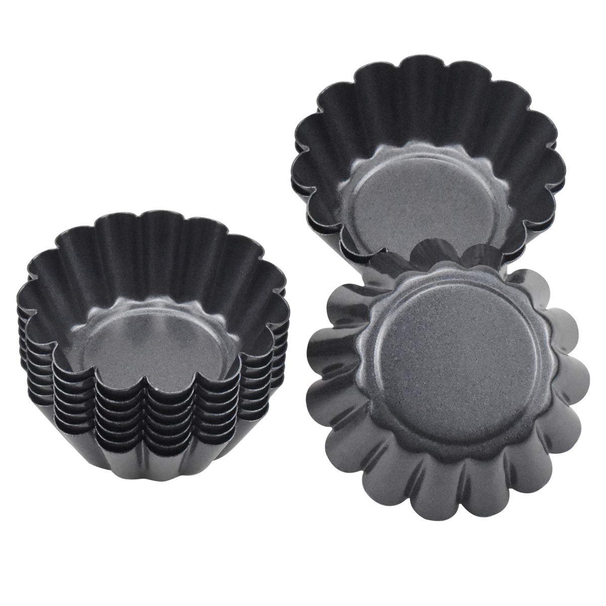 Hqdeal 12 Piece Carbon Steel Tart Mould, Tart Mould, Muffin Mould, Egg Pie Mould, Non-Stick Reusable Baking Moulds For Cupcakes,