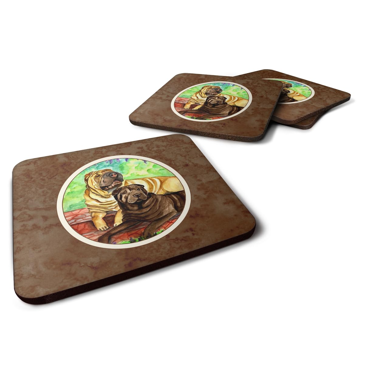 Carolines Treasures Shar Pei Fawn And Chocolate Foam Coasters (Set of 4), 3.5, Multicolor