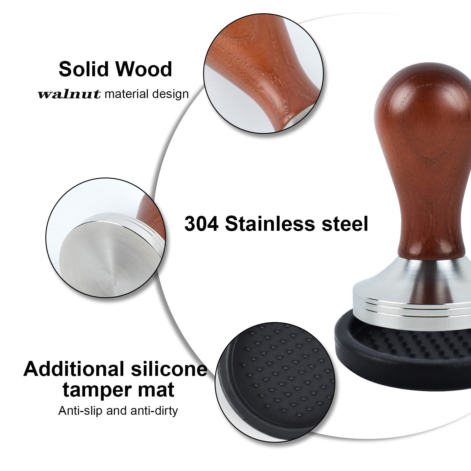 Wissxoer Espresso Press Hand Tamper Coffee Distributor & Tamper 49Mm Walnut Wooden Handle And 304 Stainless Steel Flat Base With
