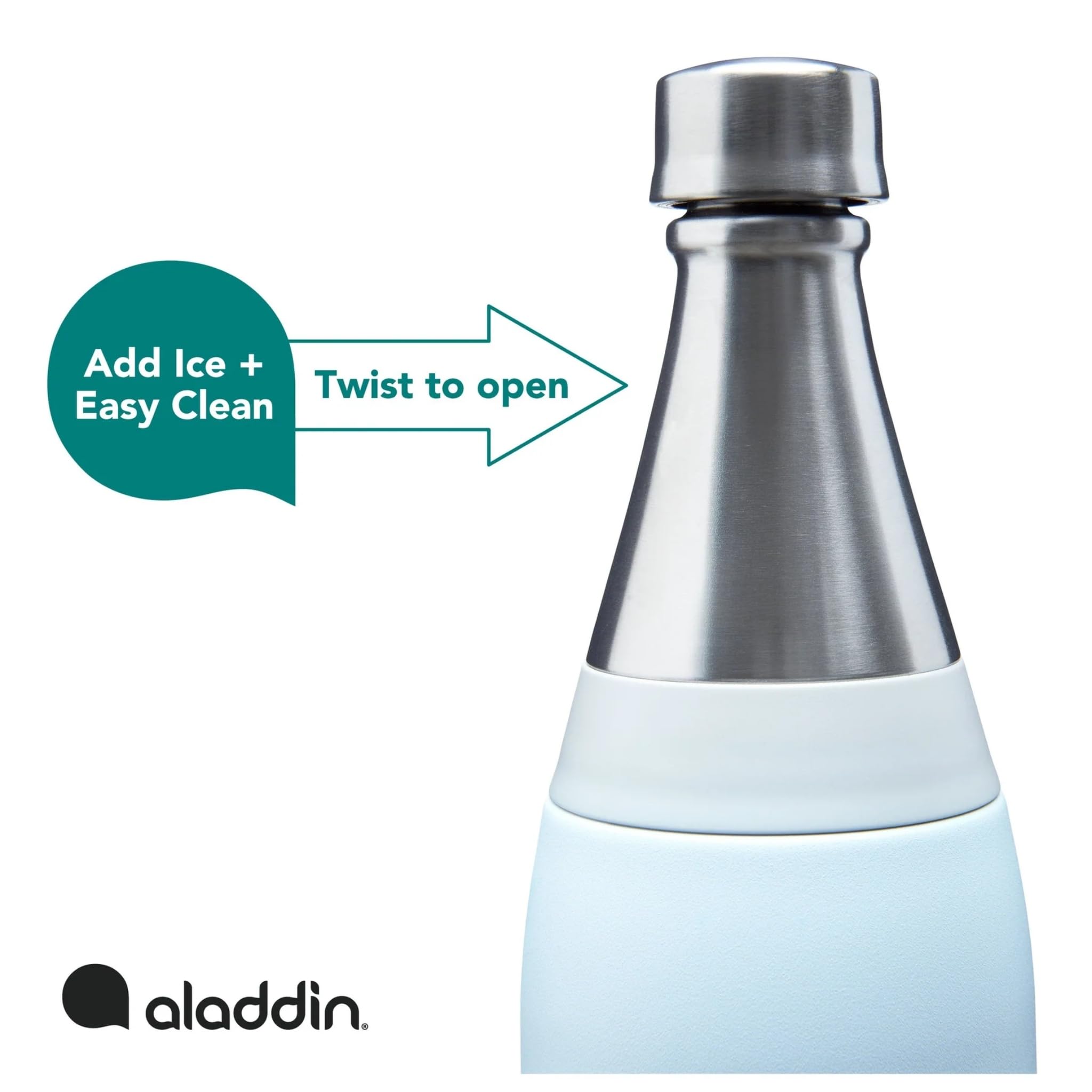 Aladdin Fresco Thermavac Stainless Steel Water Bottle 0.6L Sky Blue - Leakproof - Keeps Cold for + 10 Hours - BPA-Free - Dishwasher Safe - Reusable Thermos Flask with Durable Finish