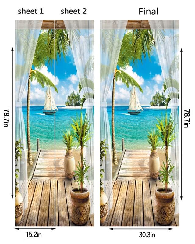 Flfk Door Mural - Door Sticker Peel And Stick, Removable Self-Adhesive Ocean Door Wallpaper For Home Decor, 30.3 ''W X 78.7 ''L,