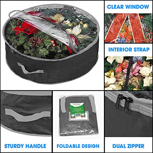 Primode Wreath Storage Bag 36'' | Garland Wreaths Container With Clear Window For Easy Xmas Holiday Storage | Durable 600D Oxfor