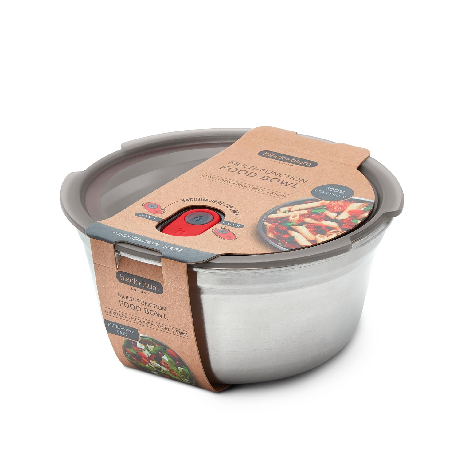 Black + Blum Microwavable Stainless Steel Lunch Bowl | Multi-Function, Vacuum Sealed Container For Healthy Food | Portable And S