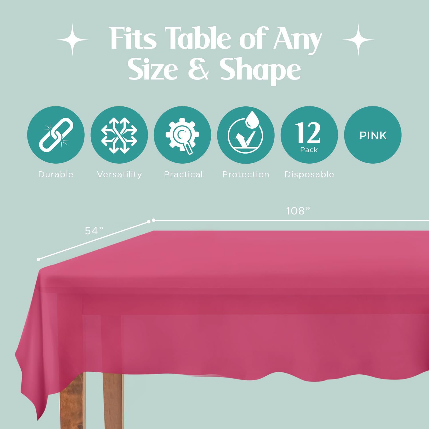 Mountclear Disposable Plastic Tablecloths For Parties [Pack Of 12] 54X108    Rectangle Table Cover For Indoor & Outdoor Tables-