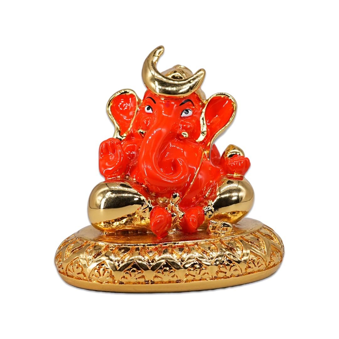 Aarya24Kt Gold Plated Chanda Ganesha With Base |Ganpati Idol For Car Dashboard, Office Desk & Home Temple | Prosperity & Protect