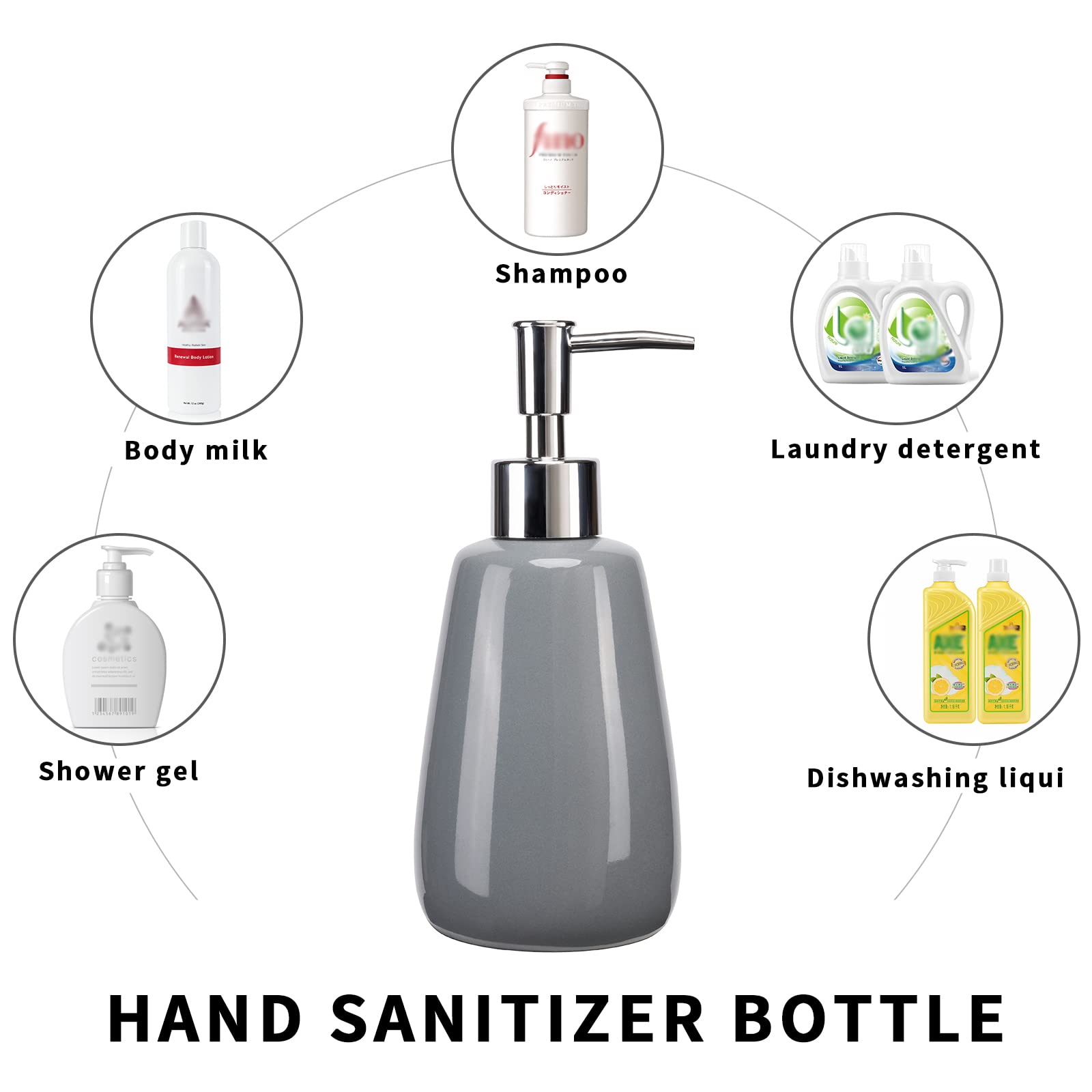 Hand Soap Dispenser Ceramics Bottles With Elegant Pump Top Bathroom Empty Shampoo Bottles 10Oz/300Ml Gray