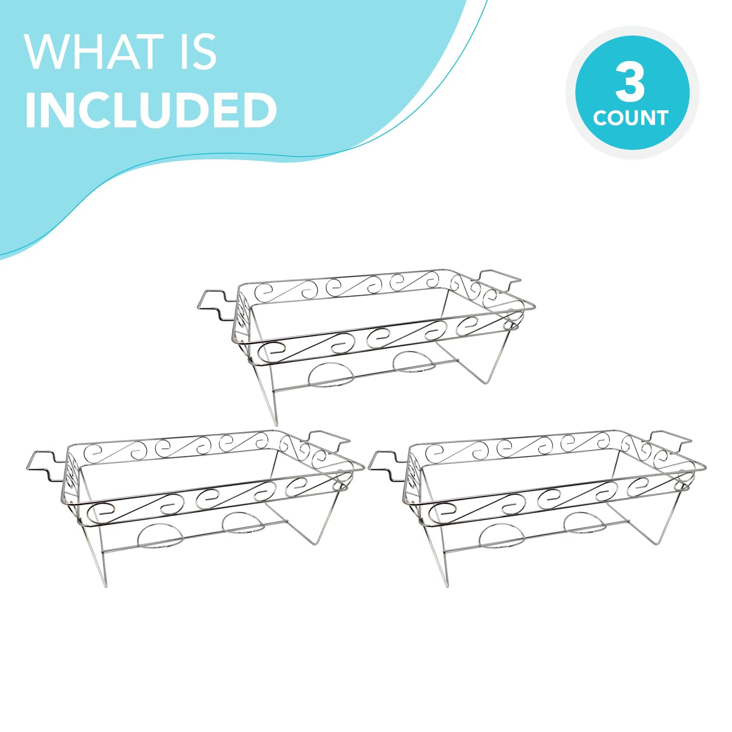 Party Essentials 3-Count Full Size Elegance Chafing Racks, Chrome