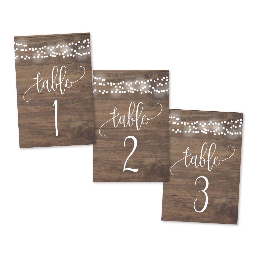 Hadley Designs 1-25 Rustic Wood Lights Table Number Double Sided Signs For Wedding Reception, Restaurant, Birthday Party Calligr