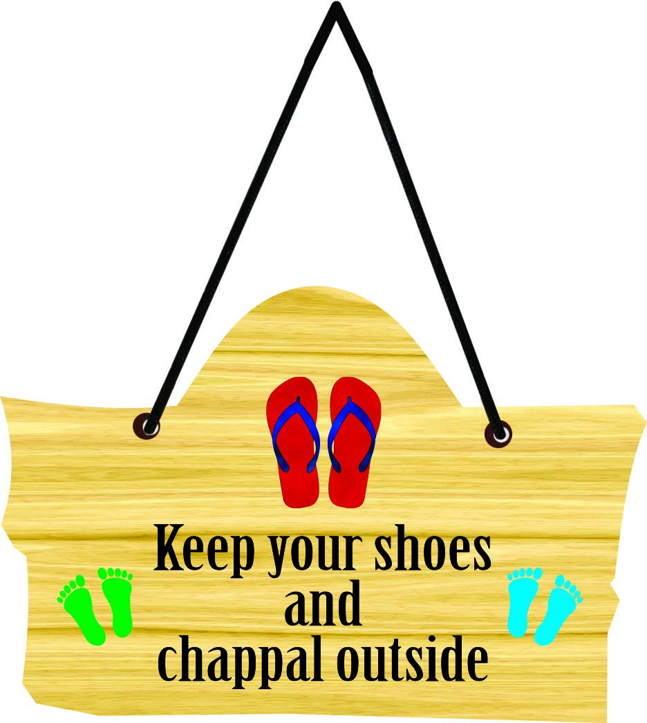 CVANU Keep Your Shoes & Chappal Outside Wooden Wall Hanging/Door for Decorative for Home (8inchX12inch)