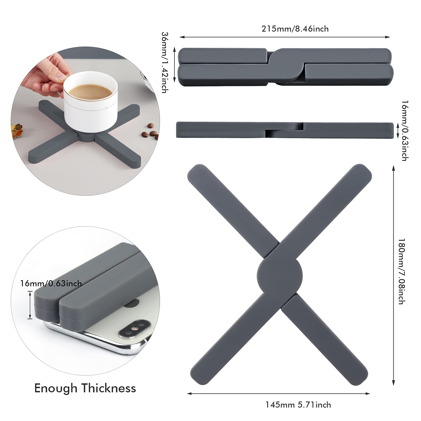4 Pack Foldable Silicone Trivet Mats, Hot Pot Holder Hot Pads Drying Mat Heat Resistant For Table Kitchen (4 Pack Foldable X-Sha