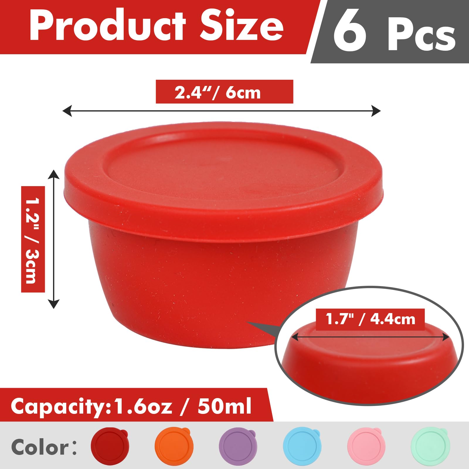 Koluti 6 Pack Salad Dressing Container To Go, Nonstick Silicone 1.6Oz Sauce Cup For Lunch Bento, Small Condiment Storage Box Wit