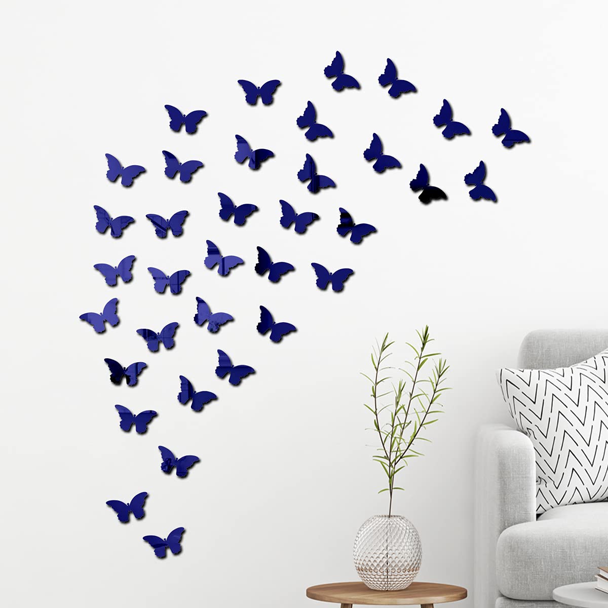 Wall1ders 40 Cut Butterfly Blue, Mirror Stickers for Wall, Acrylic Stickers, Wall Mirror Stickers, Wall Stickers for Bedroom, Ha