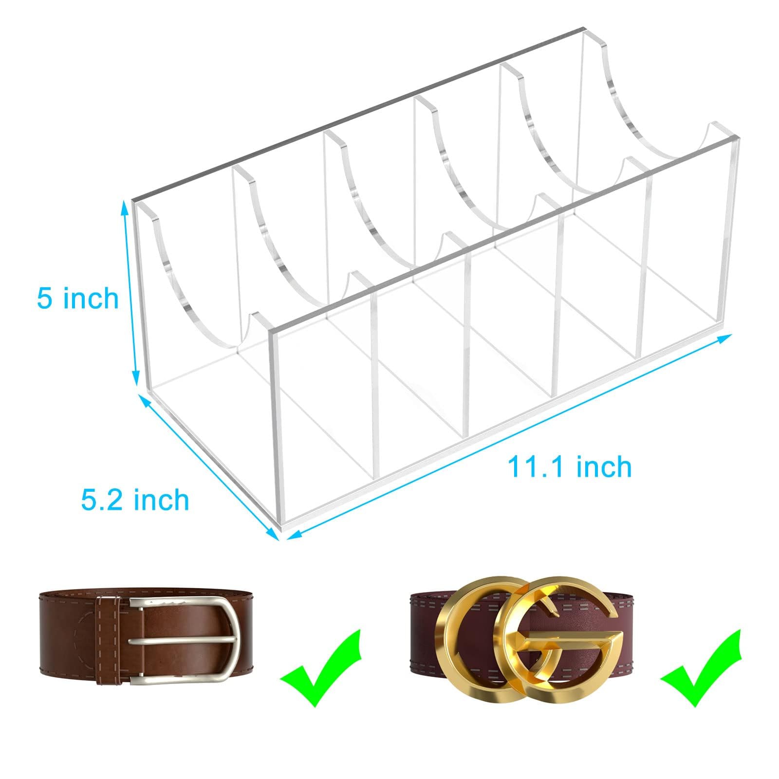 Niubee Belt Organizer, Acrylic Belt Storage Holder For The Closet, 5 Compartments Display Case For Tie And Bow Tie