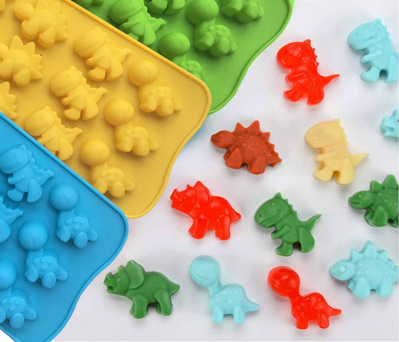 Krlifcsl Candy Molds Ice Cube Trays Chocolate Molds, Silicone Molds Including 3 Dinosaur For Making Ice, Jelly, Chocolate, Soap,