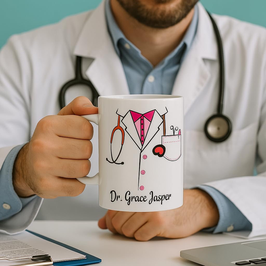 Personalized Doctor Coat Design With Your Customize Name Ceramic Coffee Mug (330Ml). For Doctors, Surgeons, Medico, Dr. & Medica