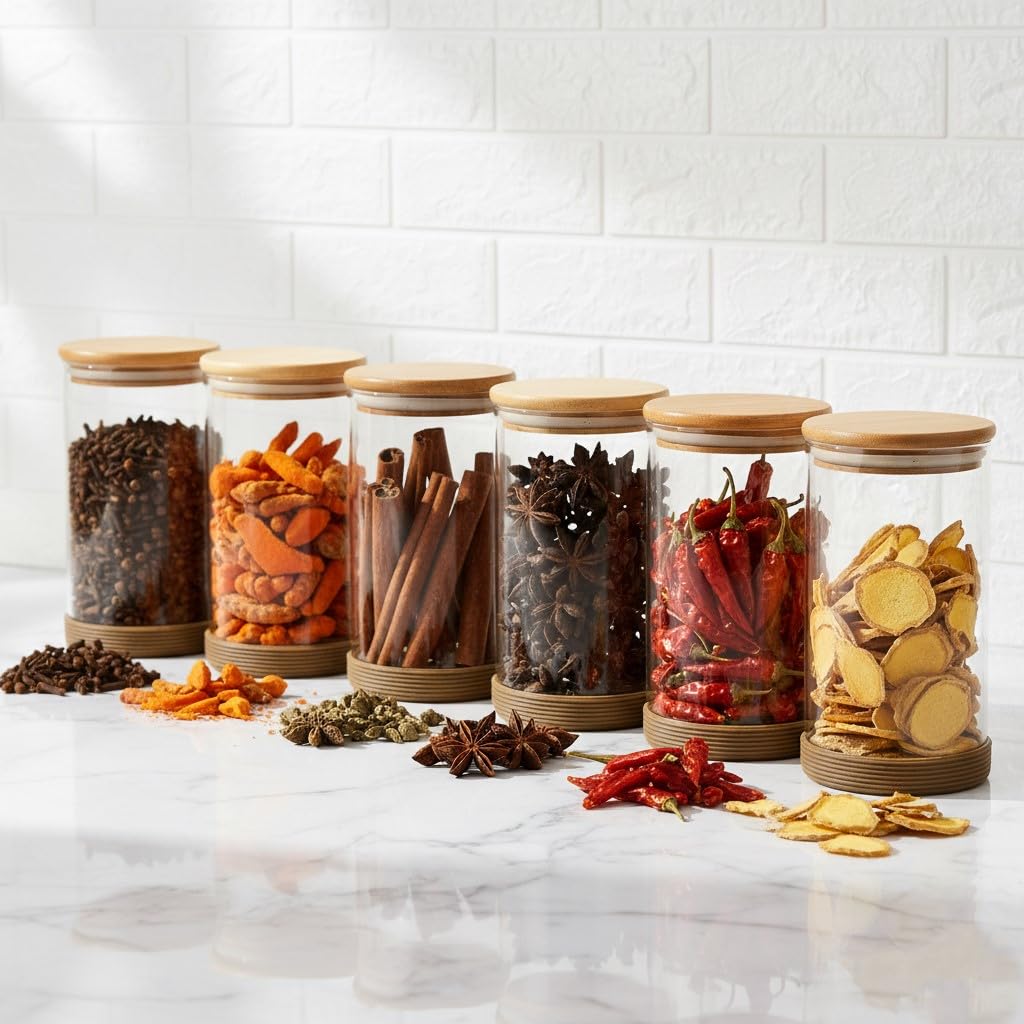 Femora Borosilicate Glass Jars With Wooded Lid| 1 Year Warranty| Multipurpose Airtight Storage Jar For Cookies, Snacks, Spices| 
