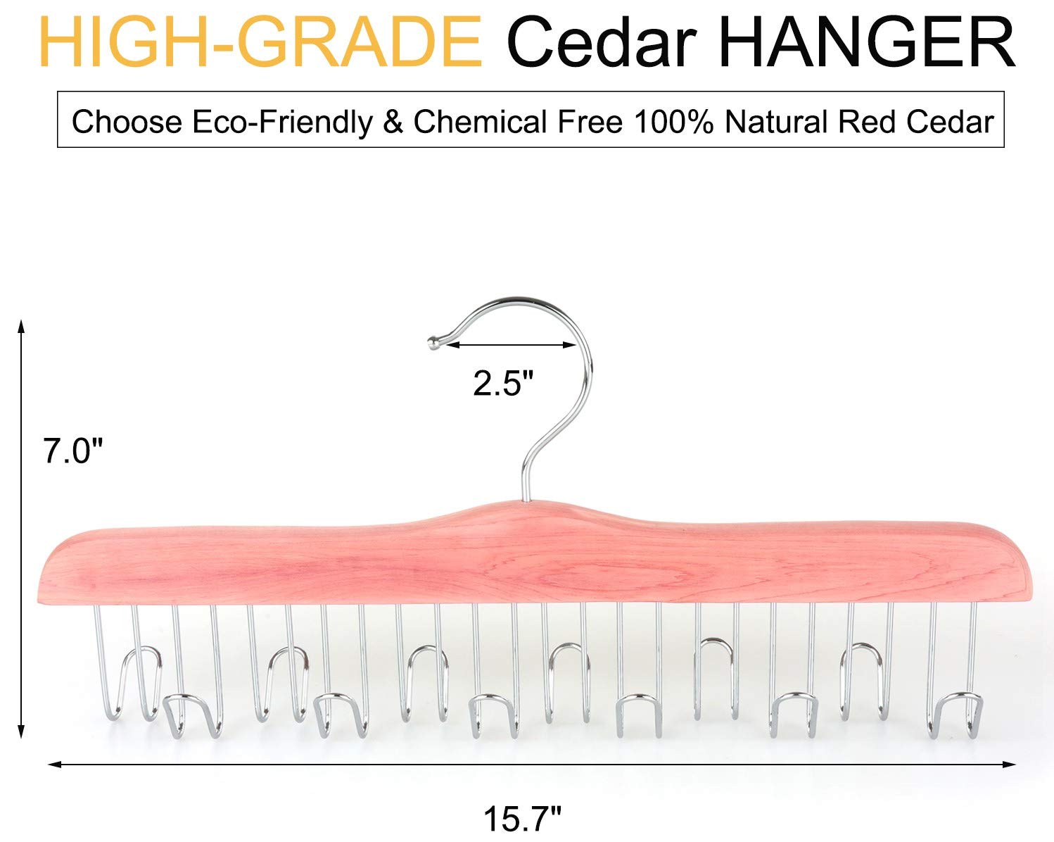 Topia Hanger American Red Cedar Wood Belt Hanger, Belt Organizer Rack With 12 Metal Hooks,Closet Organizer For Tank Tops, Ties,