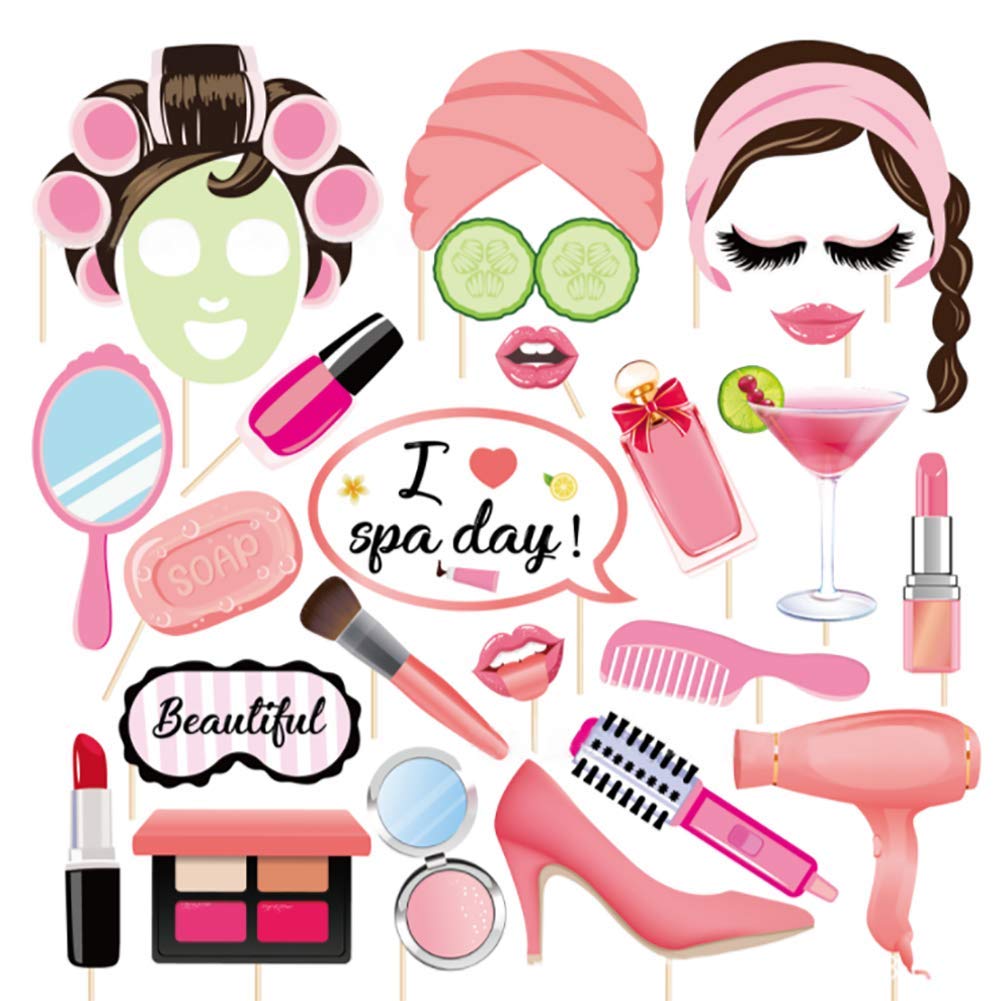 Anor Wishlife Spa Party Photo Booth Props(25Ct),Spa Day Photo Booth Props With Stick For Make Up Decorations,Party