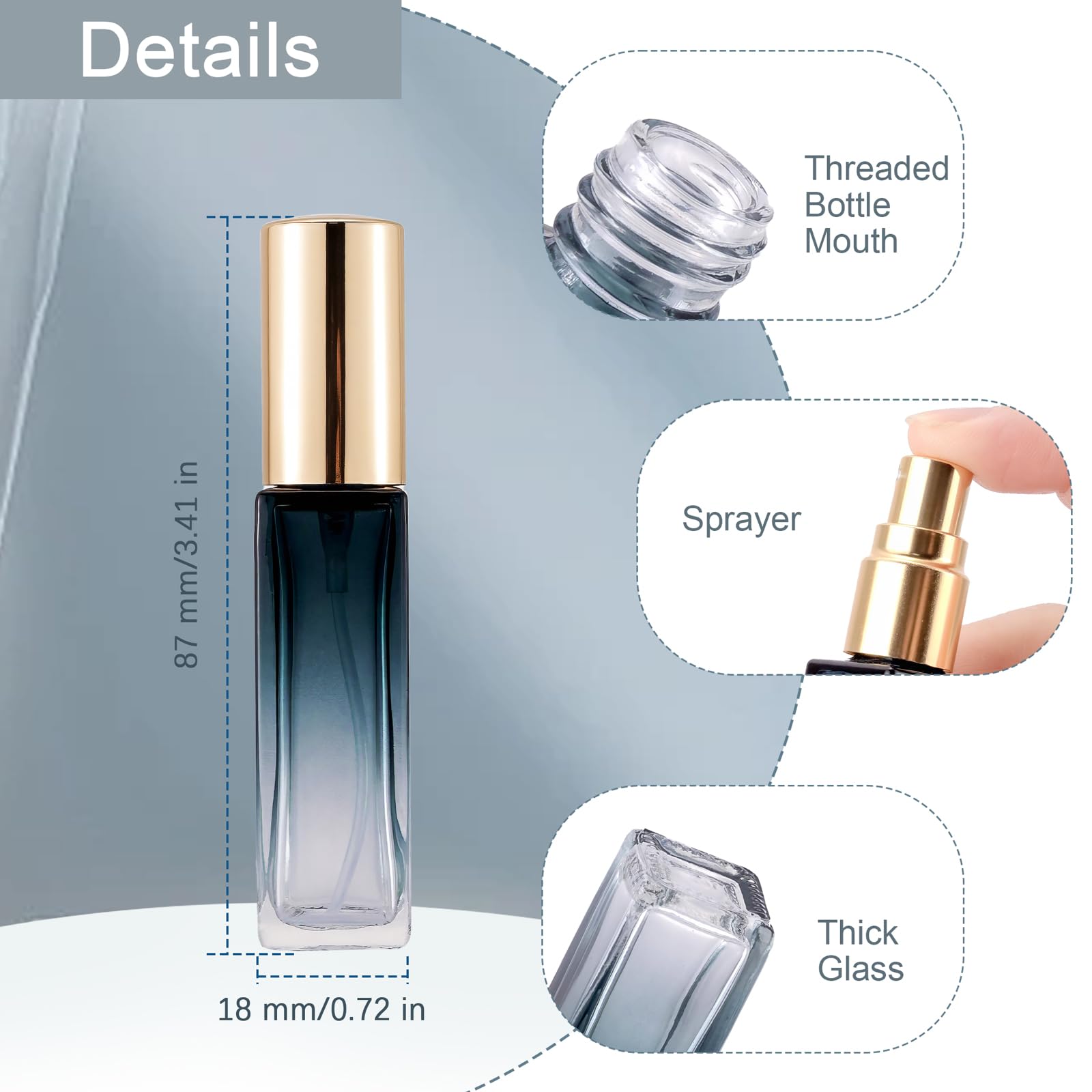 Kesell 10Ml Spray Bottle 11 Pcs Mini Glass Perfume Bottle Refillable Perfume Atomizer Travel Size Square Empty Bottle With 5Pcs