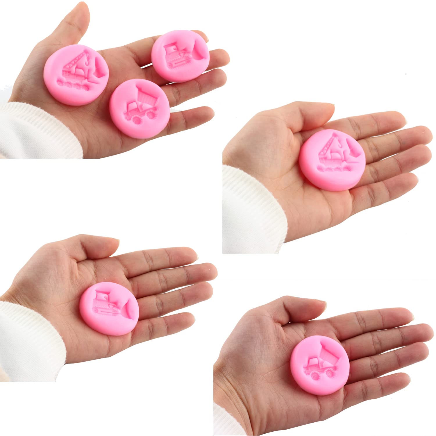 Mujiang Small Size Bulldozer Fondant Molds Crane Construction Truck Silicone Mold For Chocolate Cake Decorating Set Of 3