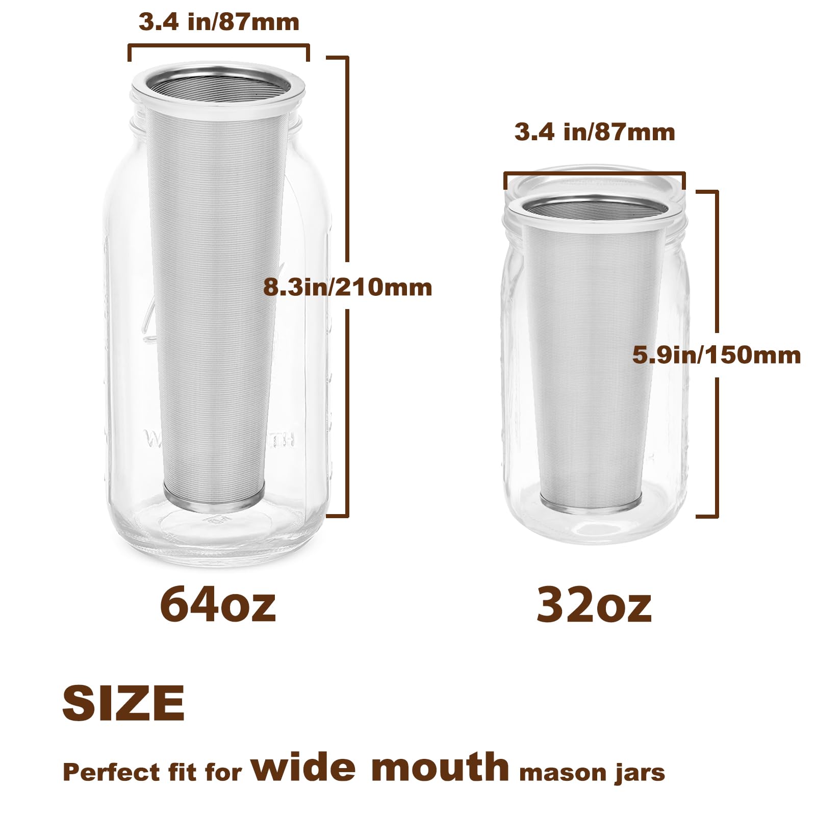 Cold Brew Coffee Filter For 32 Oz Wide Mouth Mason Jar, 304 Stainless Steel Strainer With Seal Ring For Iced Drinks, Sun Tea Inf