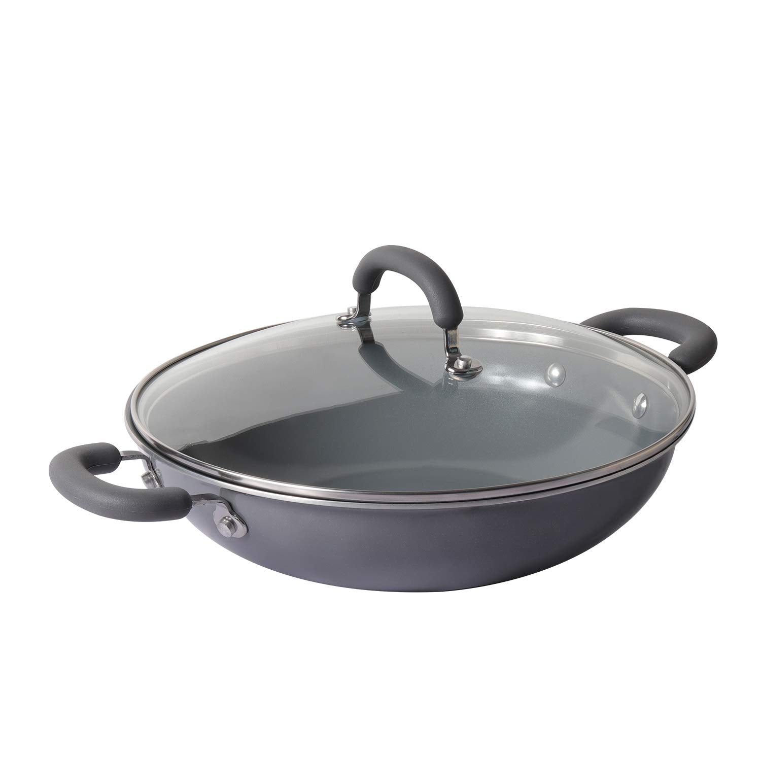 Meyer Anzen Healthy Ceramic Coated Aluminum Cookware Kadai With Lid, (30Cm, Grey)