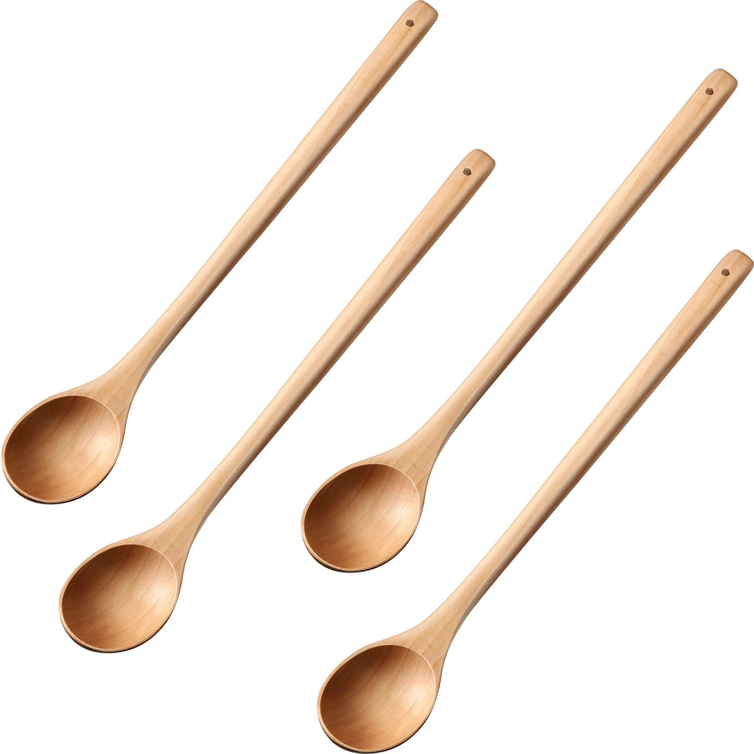 4 Pieces Wood Mixing Spoon Long Handle Wooden Spoons For Kitchen Stirring And Cooking, 13 Inches Long (Light Brown)
