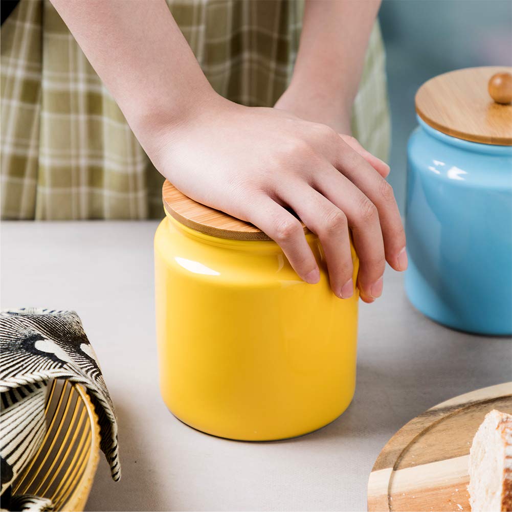 SWEEJAR Kitchen Canisters  28 FLOZ Ceramic Food Storage Jar with Bamboo Lid for Serving Ground Coffee  Tea  Sugar  Salt  (Yellow)