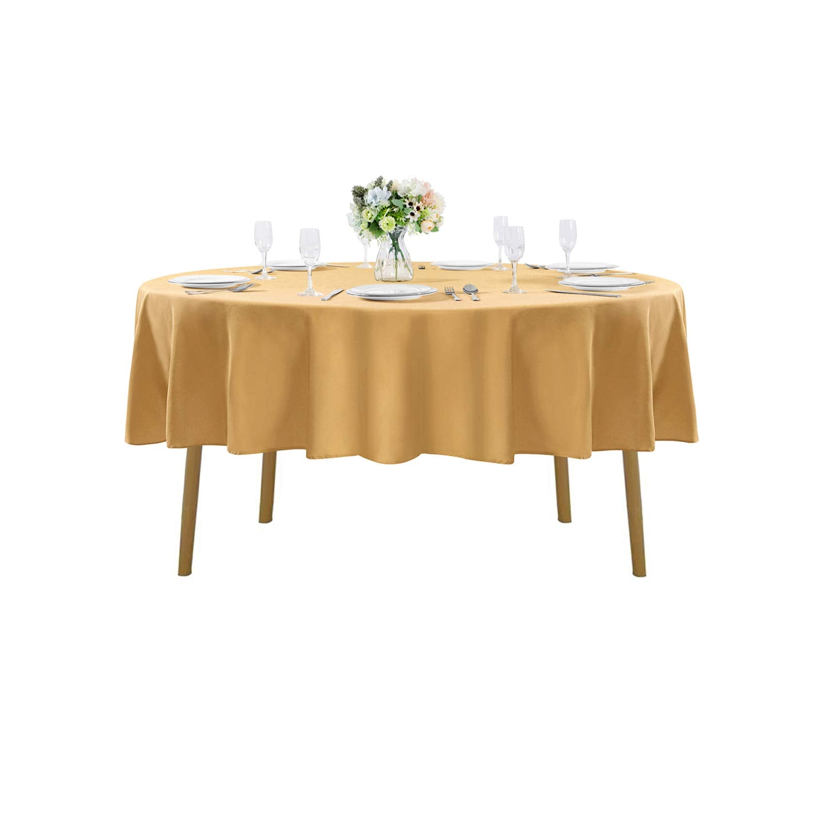 90 Inch Round Tablecloth Washable Polyester Table Cloth Decorative Table Cover For Wedding Party Dining Banquet(90 Inch,Gold)