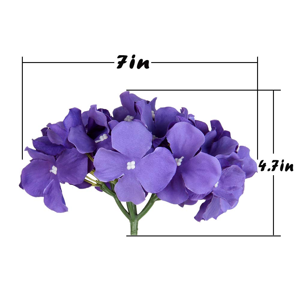 Flojery Silk Hydrangea Heads Artificial Flowers Heads with Stems for Home Wedding Decor,Pack of 10 (Purple)