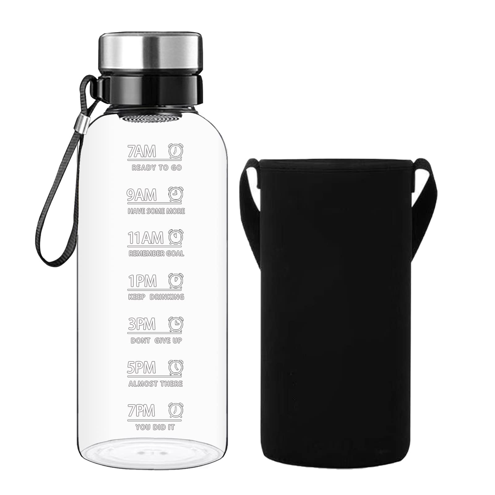 Rnckuue 64 Oz Glass Water Bottle - Large Resuable Borosilicate Wide Mouth Glass Drinking Bottles With Time Mark, Sleeve, Bpa Fre