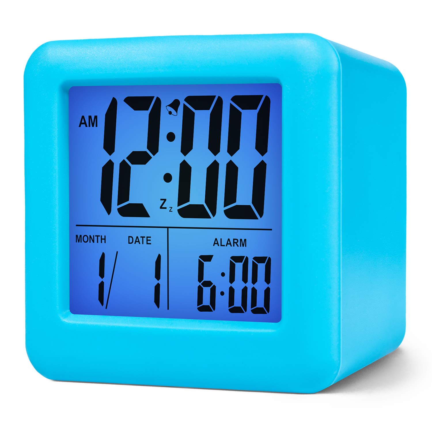 Plumeet Digital Alarm Clock Kids with Snooze and Nightlight - Easy Setting Silicone Clock Display Time, Date - Loud for Bedroom 