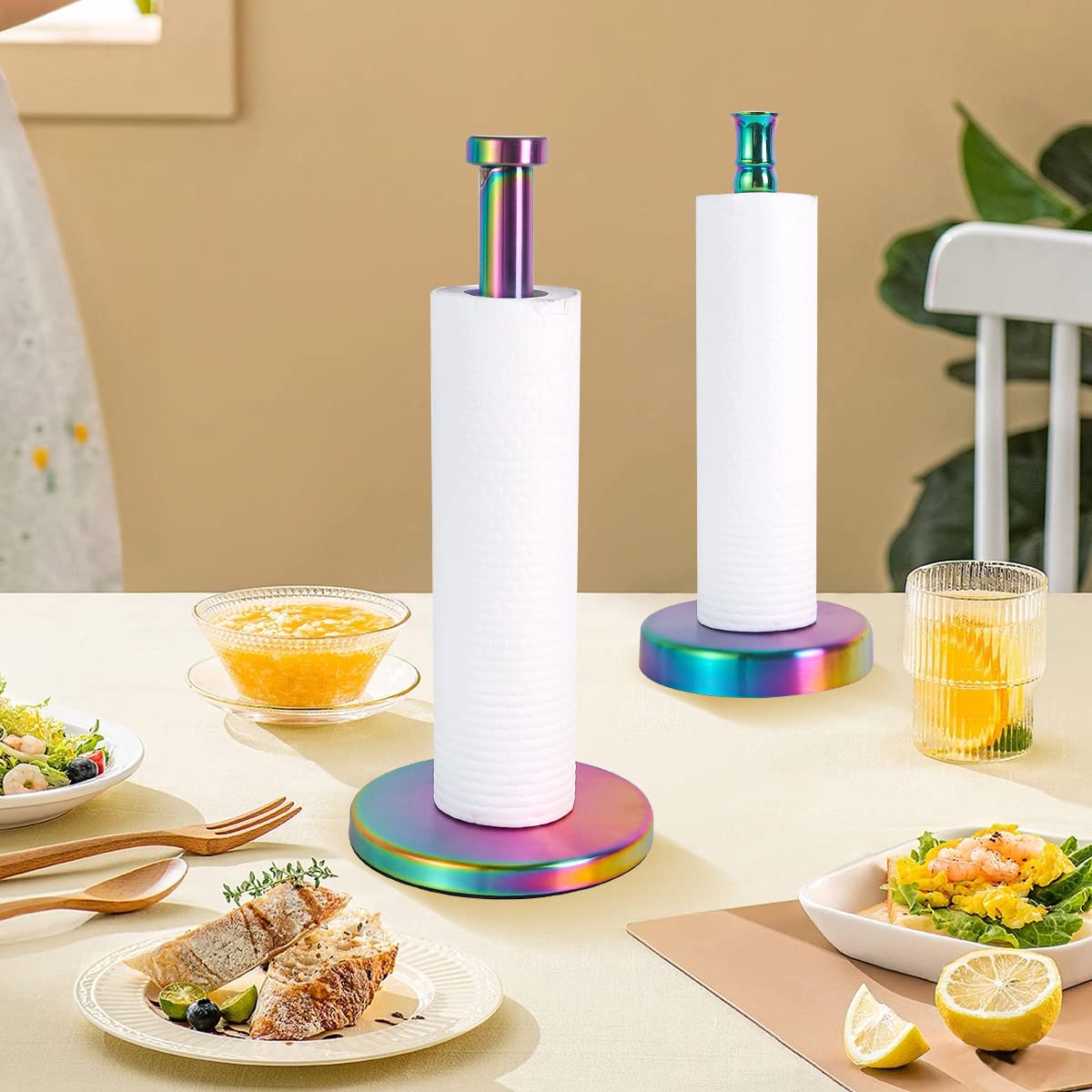Paper Towel Holder Countertop Rainbow Kitchen Roll Holder, Stainless Steel Paper Towel Holder Stand With Weighted Base Non Slip