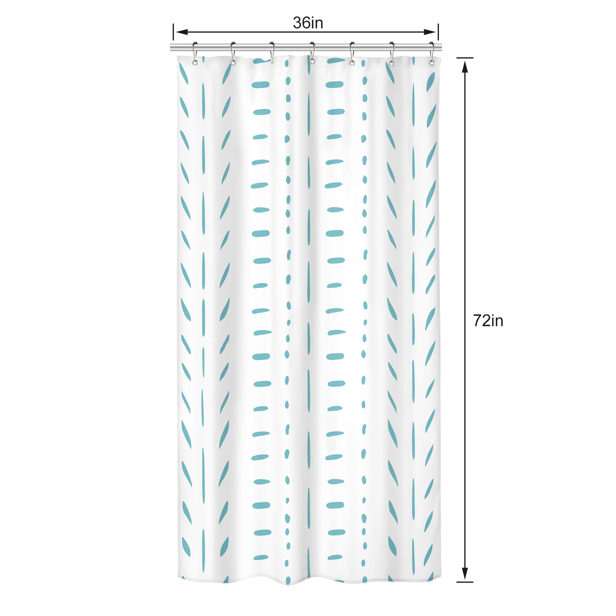 Riyidecor Stall Small Boho Teal Half Size Shower Curtain Striped Geometric Chevron Herringbone 36Wx72H Inch Single Narrow Tiny W