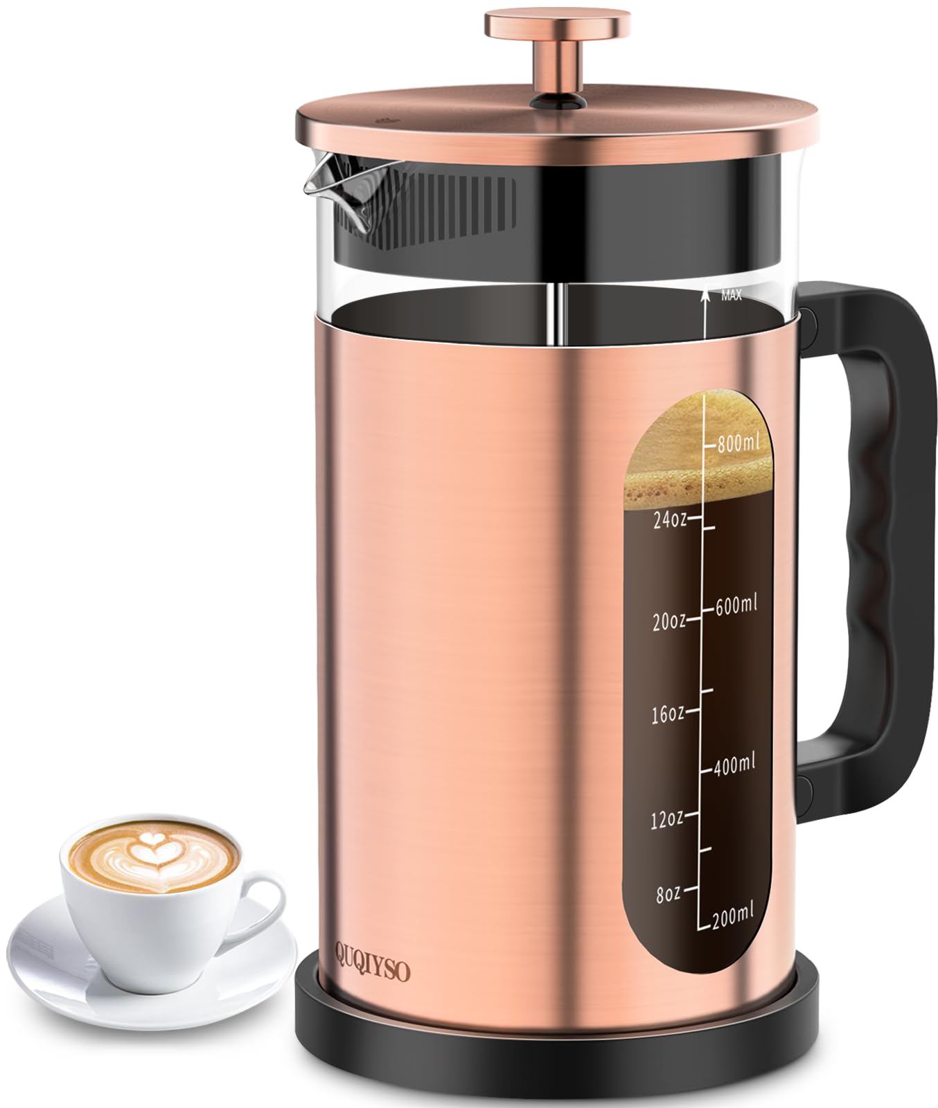 Quqiyso French Press Coffee Maker, 304 Stainless Steel French Press With 4 Filter, Heat Resistant Borosilicate Glass, Easy To Cl
