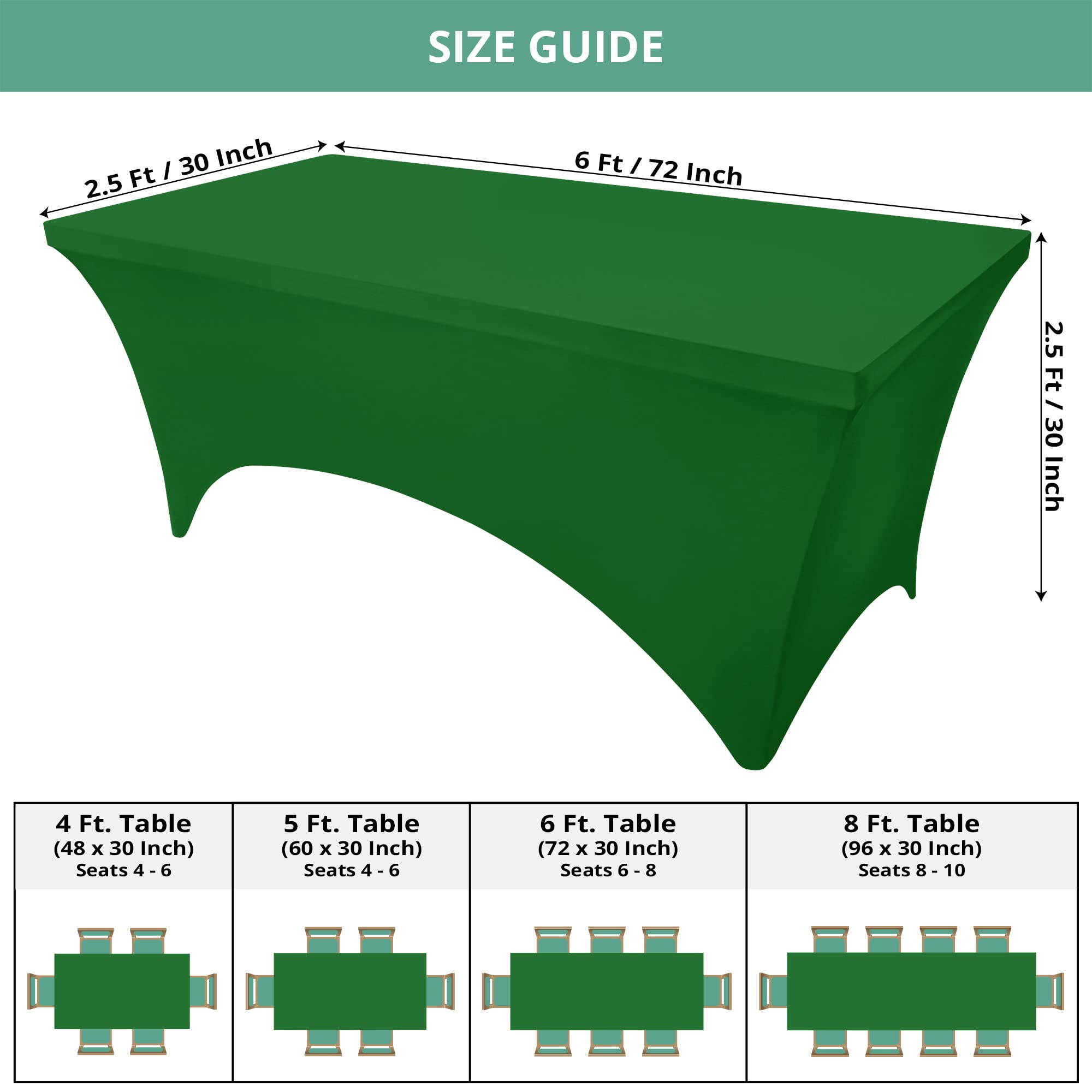 Utopia Kitchen Spandex Tablecloth 2 Pack [6FT  Emerald Green] Tight  Fitted  Washable and Wrinkle Resistant Stretch Rectangular Patio Table Cover for Event  Wedding & Parties [72Lx30Wx30H Inch]