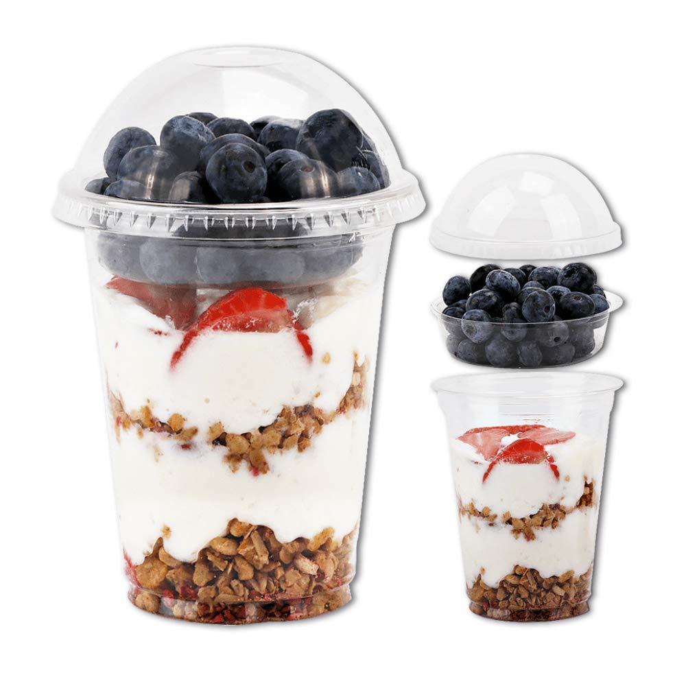 Aatriet 12 Oz Clear Plastic Parfait Cups With Insert 3.25Oz & Dome Lids No Hole - (20 Sets) Yogurt Fruit Parfait Cups, For Dips