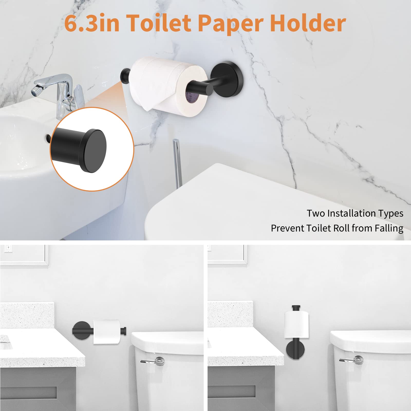 Cilee 10 Piece Matte Black Bathroom Hardware Set,2 Pack 5 Piece Bathroom Accessories Set Include 24 Inch,16 Inch Toilet Paper Ho