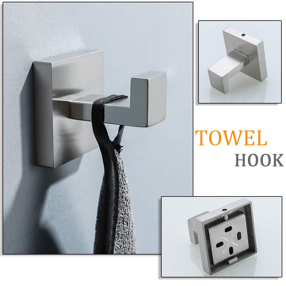 Turs 3-Piece Bathroom Accessory Set Sus 304 Stainless Steel Rustproof Toilet Paper Holder Towel Bar/Holder Robe Hook Wall Mount,