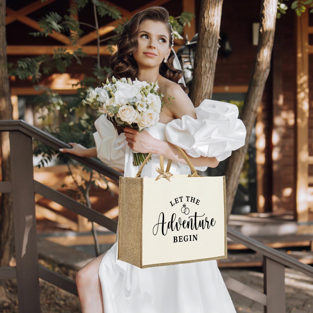 Bride Bag, Bride Gifts, Bridal Shower Gifts, Let The Adventure Begin Brides Canvas Tote Bag, Wedding Bachelorette Honeymoon Gift