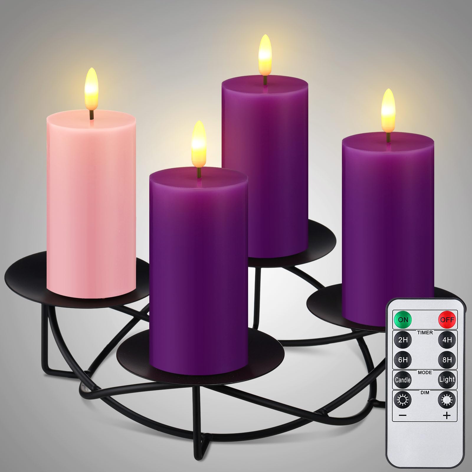 Meanplan Christmas Advent Wreath Set with 4 LED Flameless Pillar Candles Remote Control Advent Ring Candle Holder Decoration Chr