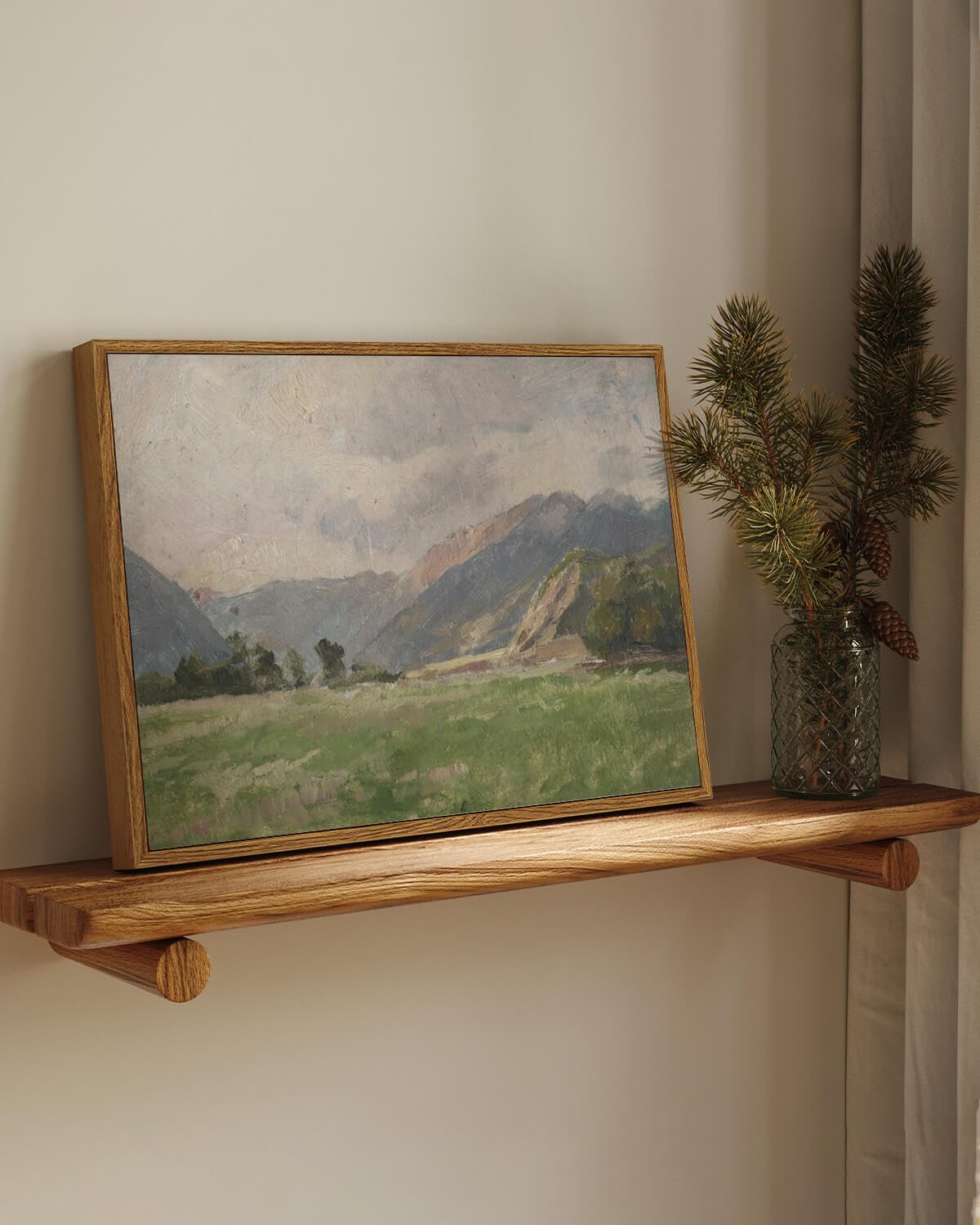 Insimsea Framed Canvas Wall Art Vintage Decor, Retro Landscape Canvas Wall Art, Wild Field Pictures For Bathroom Wall Decor, Wal