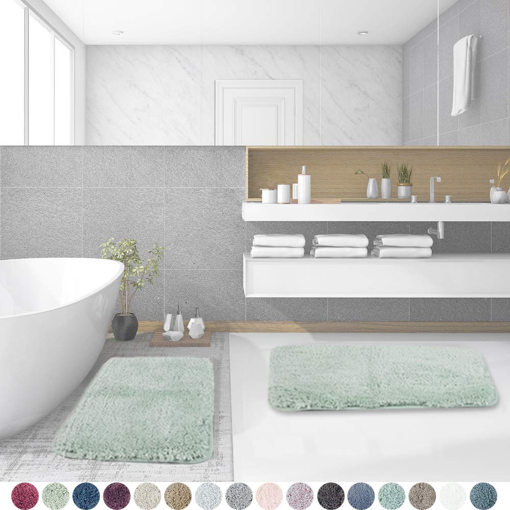 Walensee Shaggy 2 Piece Bath Rug Set, (20 X 32, 2 Pack Set, Pale Green) Bathroom Rug Set Bath Mats For Bathroom Machine Wash/Dry