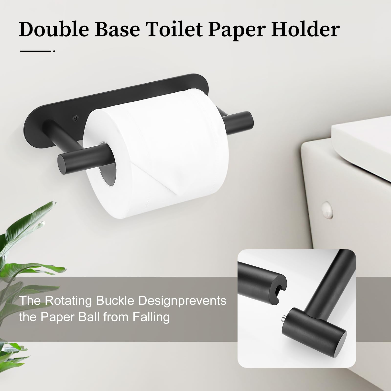 Matte Black Toilet Paper Holder, Upgraded Sus304 Stainless Steel Toilet Roll Holder, Modern Double Base Paper Towel Holder Wall