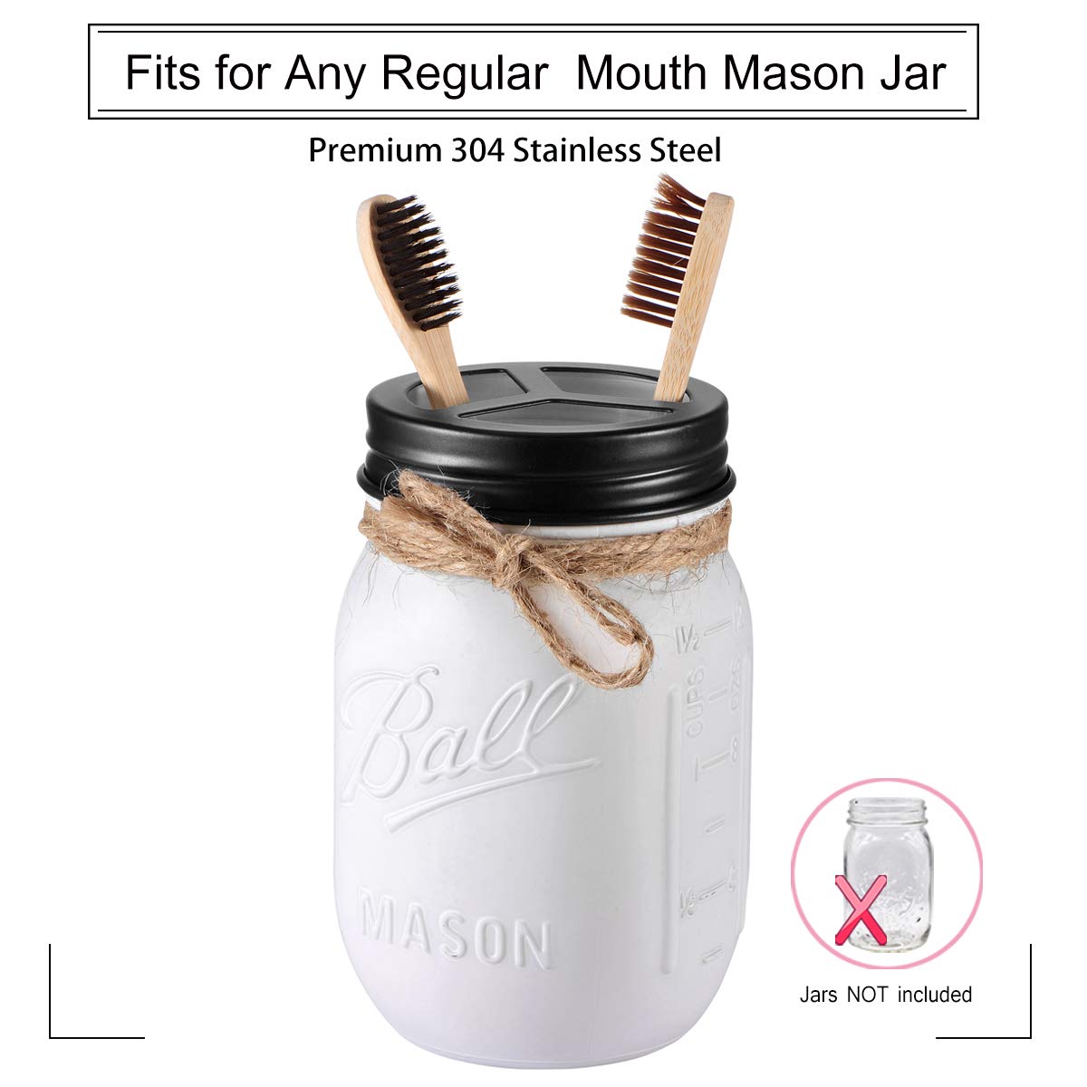 Komashr Mason Jar Bathroom Accessories Lids Set(4Pcs) - Jars Not Included - Soap Dispenser,Toothbrush Holder, Apothecary Jars Li