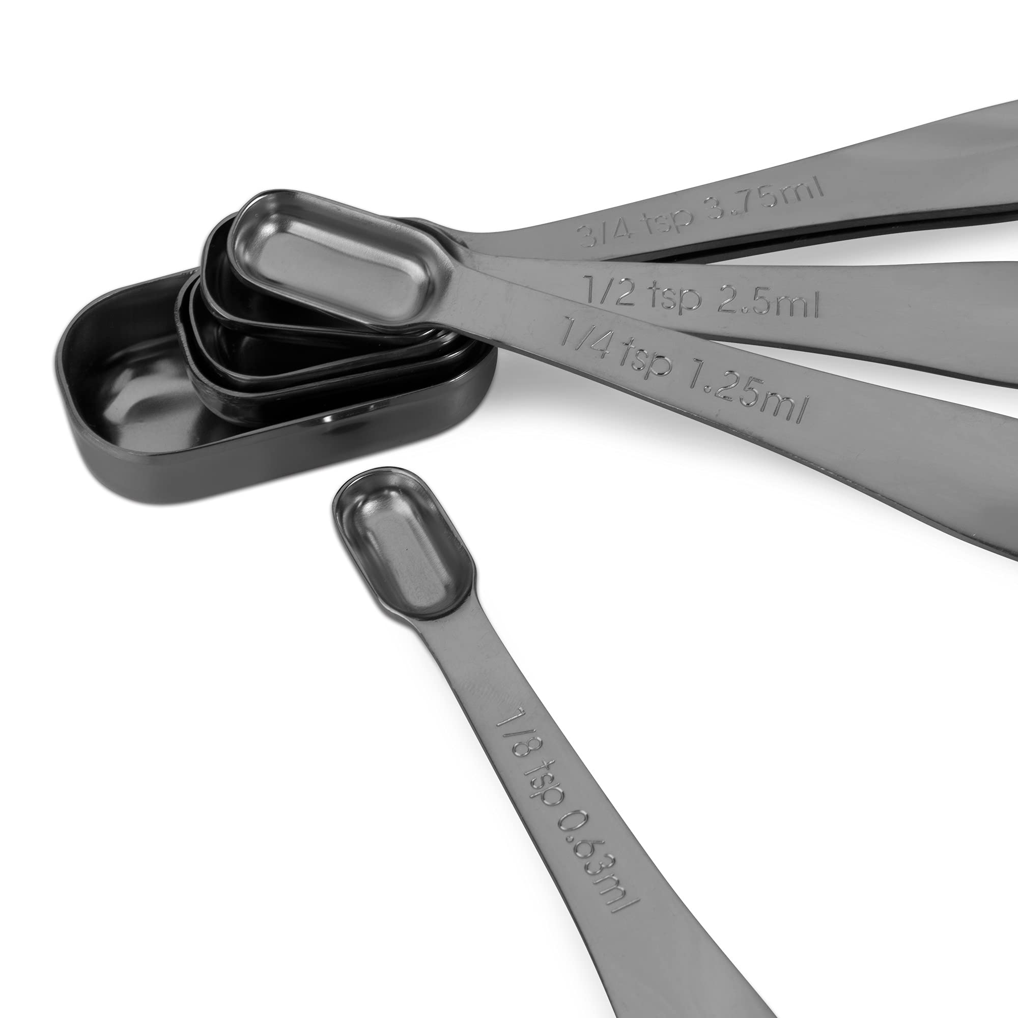 Accurate 18/8 Stainless Steel Measuring Spoons, Heavy Duty Good Handle Set Of 6 Measuring Spoon With Ring Connector, Dark Grey