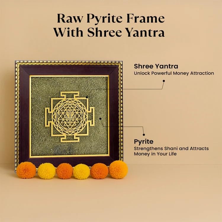 Astrotalk Ghar Samriddhi Combo | Shree Yantra & Lakshmi Kuber Yantra | Pyrite Stone Frame for Money & Success | Home Decor vastu Items for Home & Office | Gift for Man & Woman | 19x19x1 cm | 2 Piece